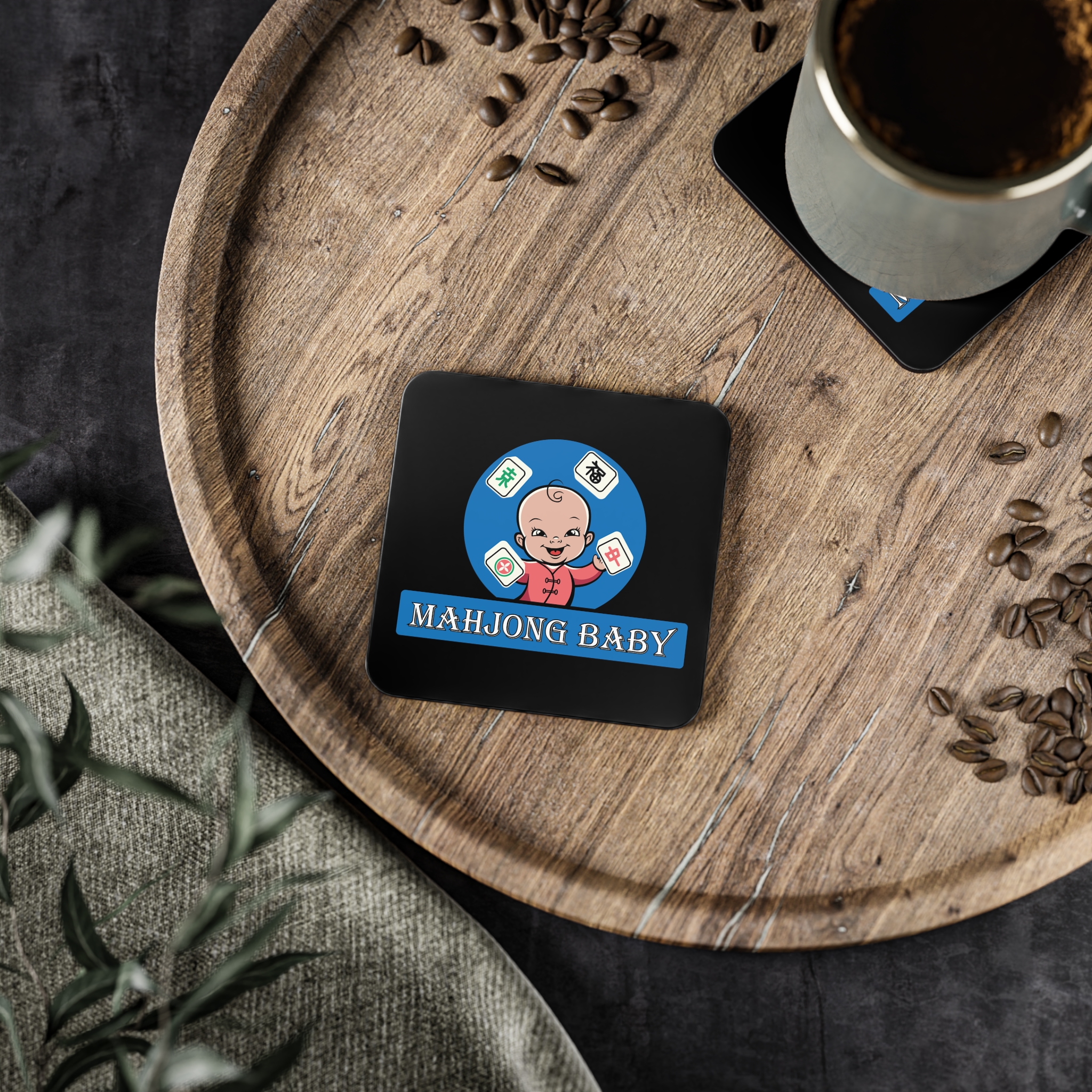 Mahjong Baby Coasters | Black & Blue Retro Tile Drink Coasters (Round or Square) - Image 8