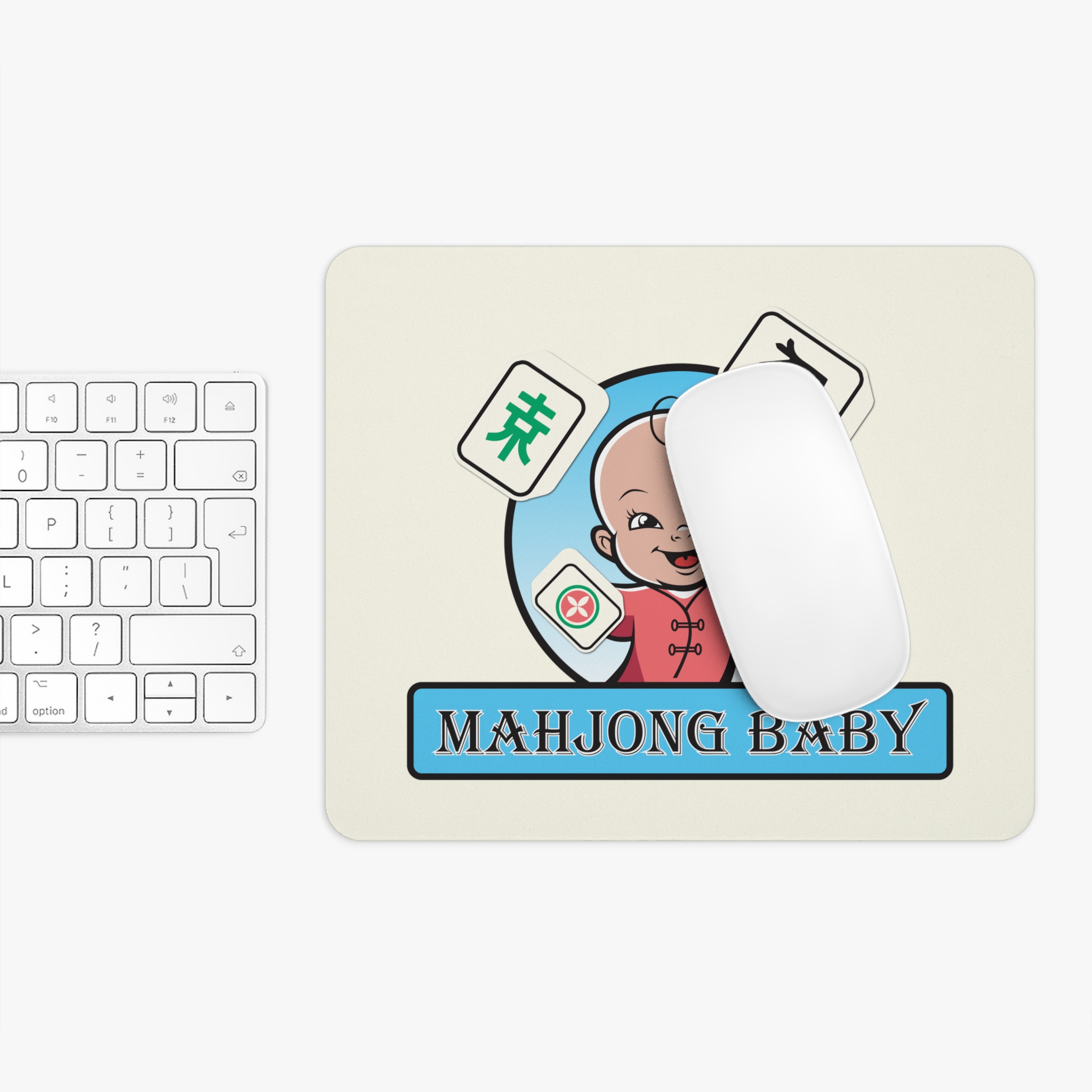Mahjong Baby Mouse Pad | Baby Blue Retro Tile Desk Mat (Round or Rectangle) - Image 8