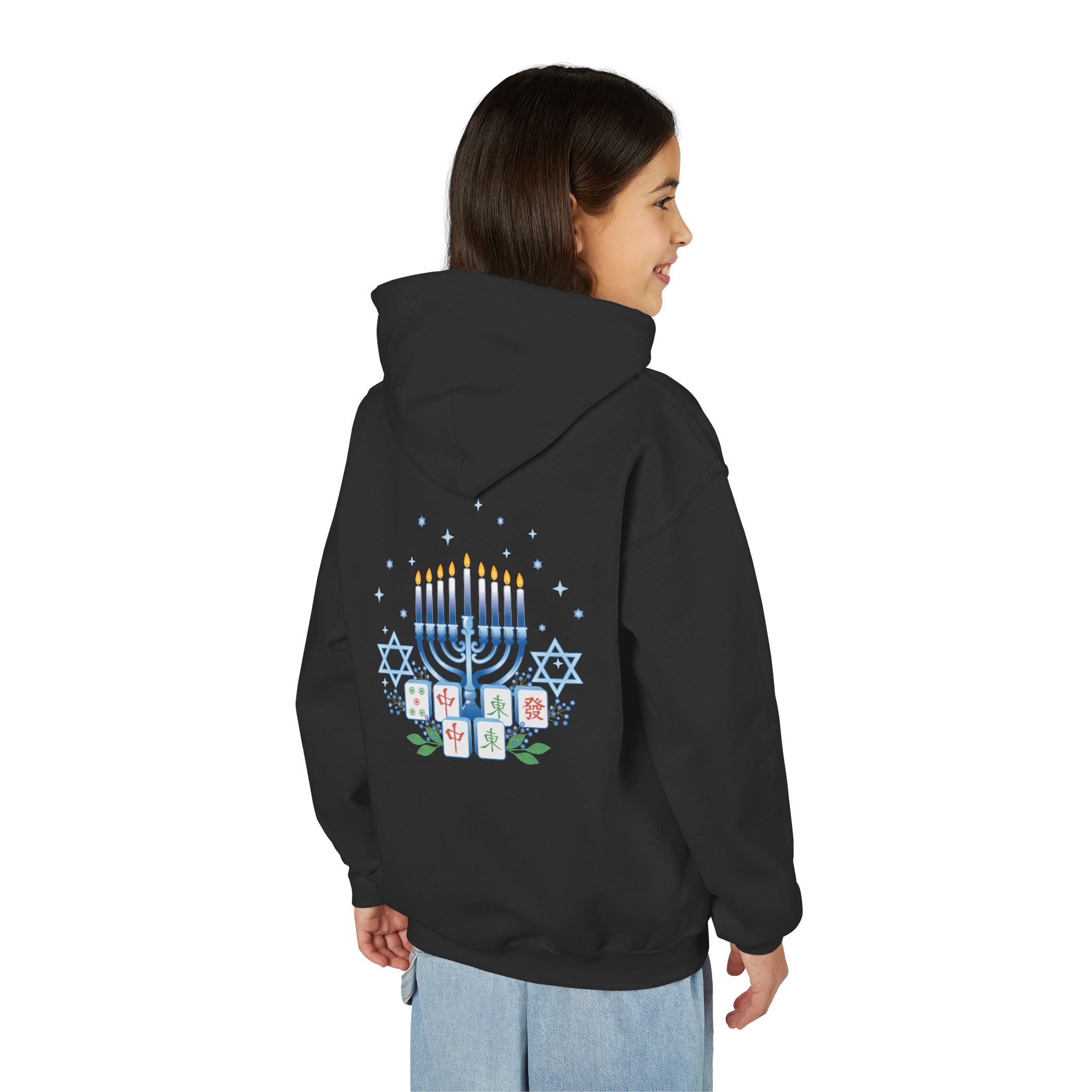 Copy of Merry Mahjong Youth Hoodie | Holiday Gnome Kids’ Hooded Sweatshirt - Image 5