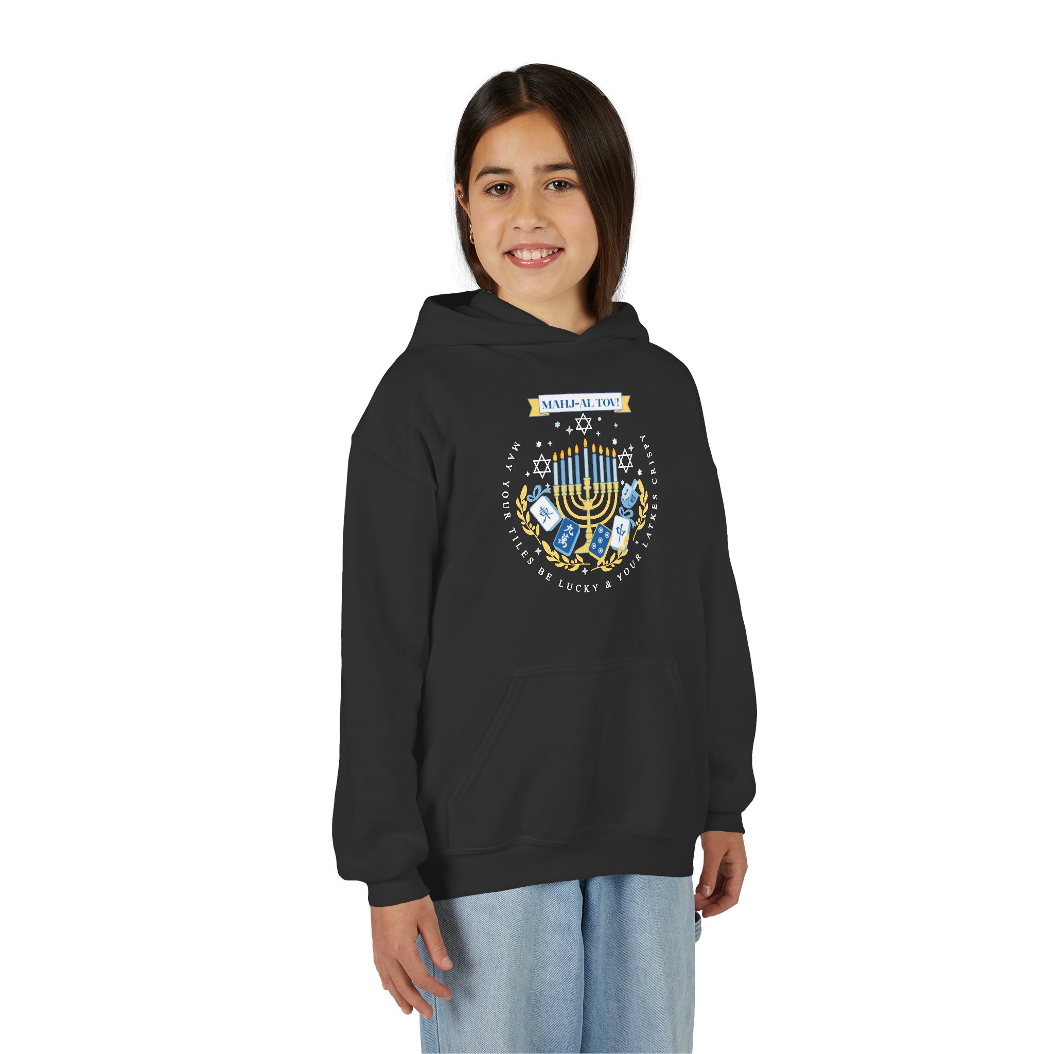 Copy of Merry Mahjong Youth Hoodie | Holiday Gnome Kids’ Hooded Sweatshirt - Image 4