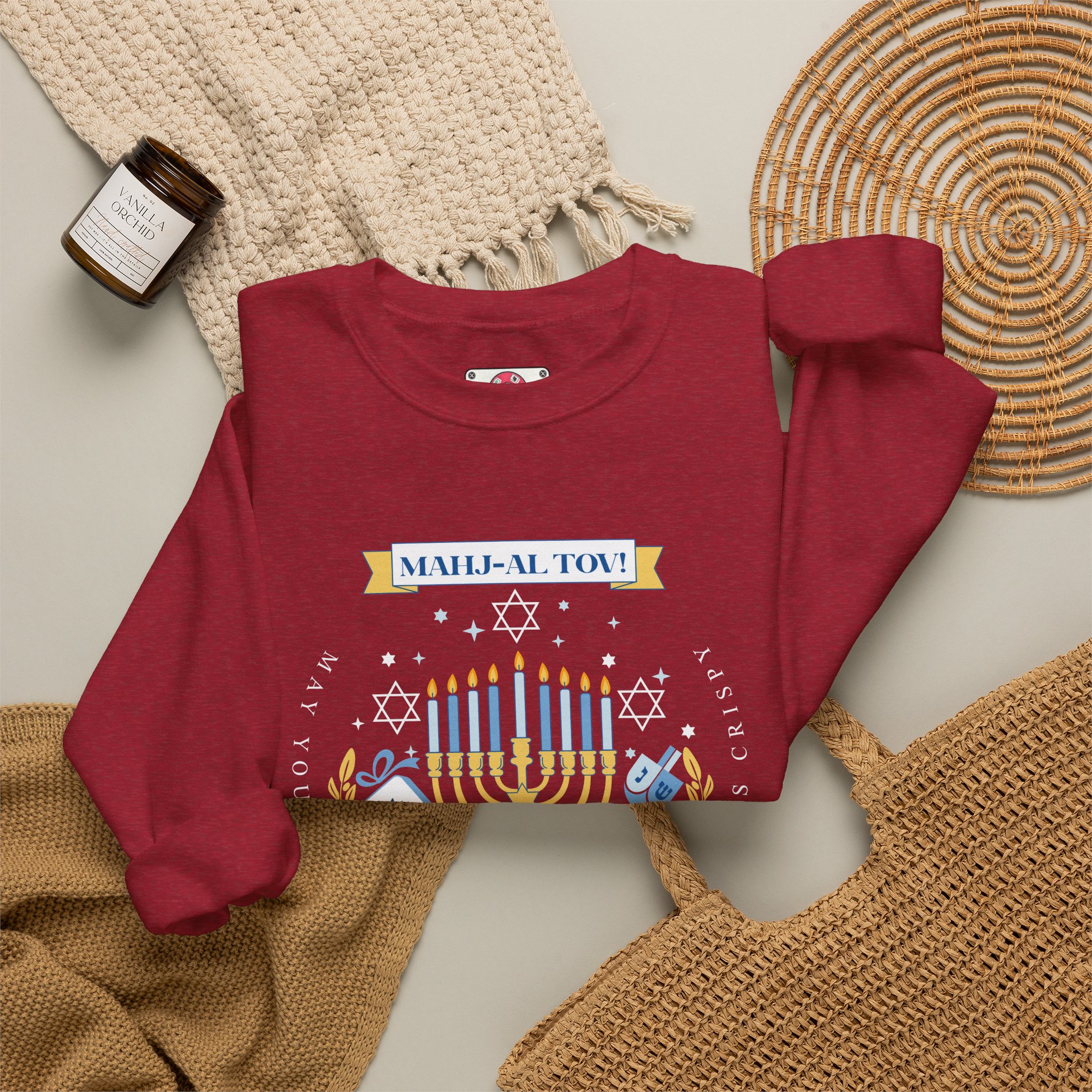Mahj-al Tov! Hanukkah Mahjong Crewneck Sweatshirt | Lucky Tiles & Crispy Latkes Unisex Holiday Shirt - Image 67