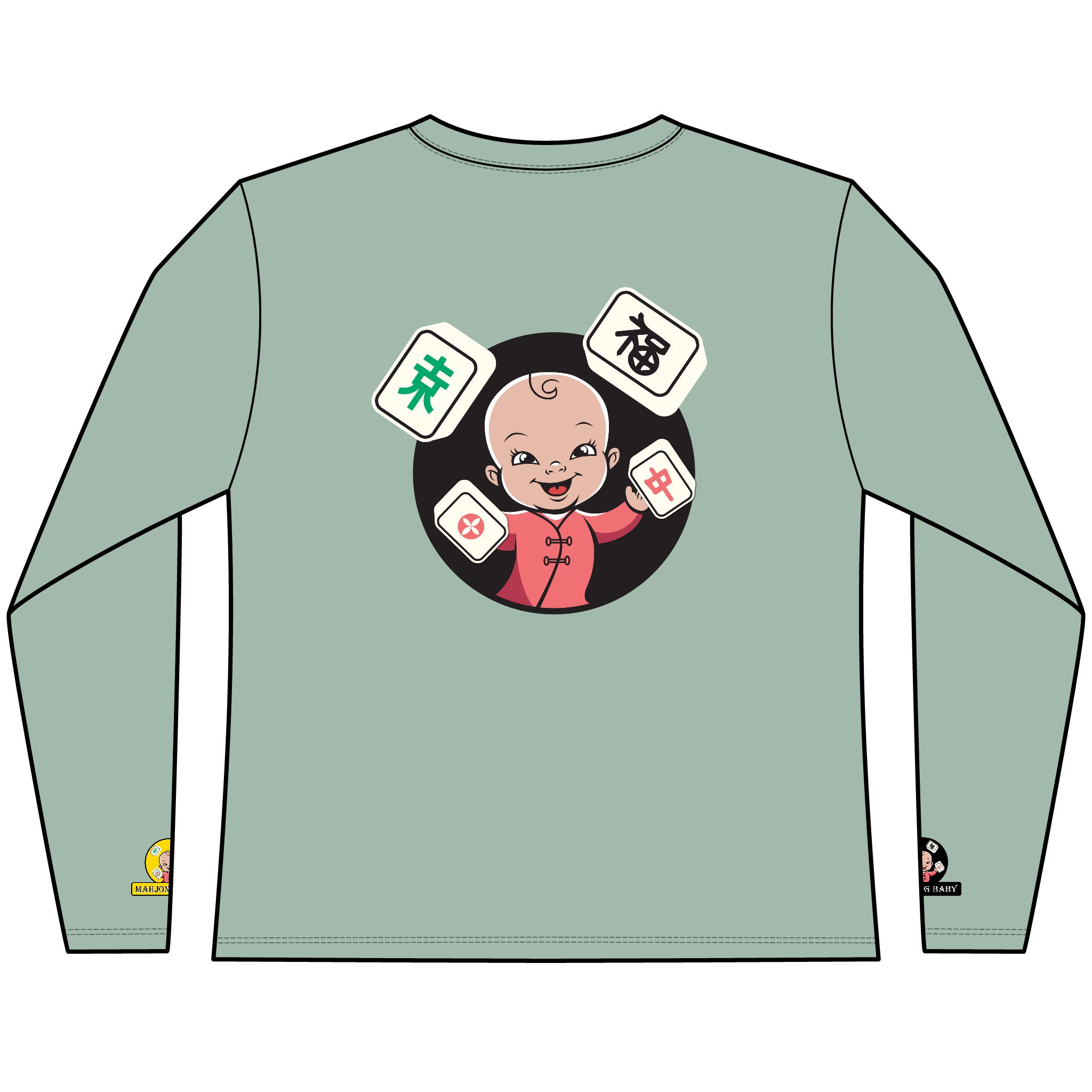 Mahjong Baby Long Sleeve Tee | Classic Mahjong Baby Graphic Shirt - Image 8