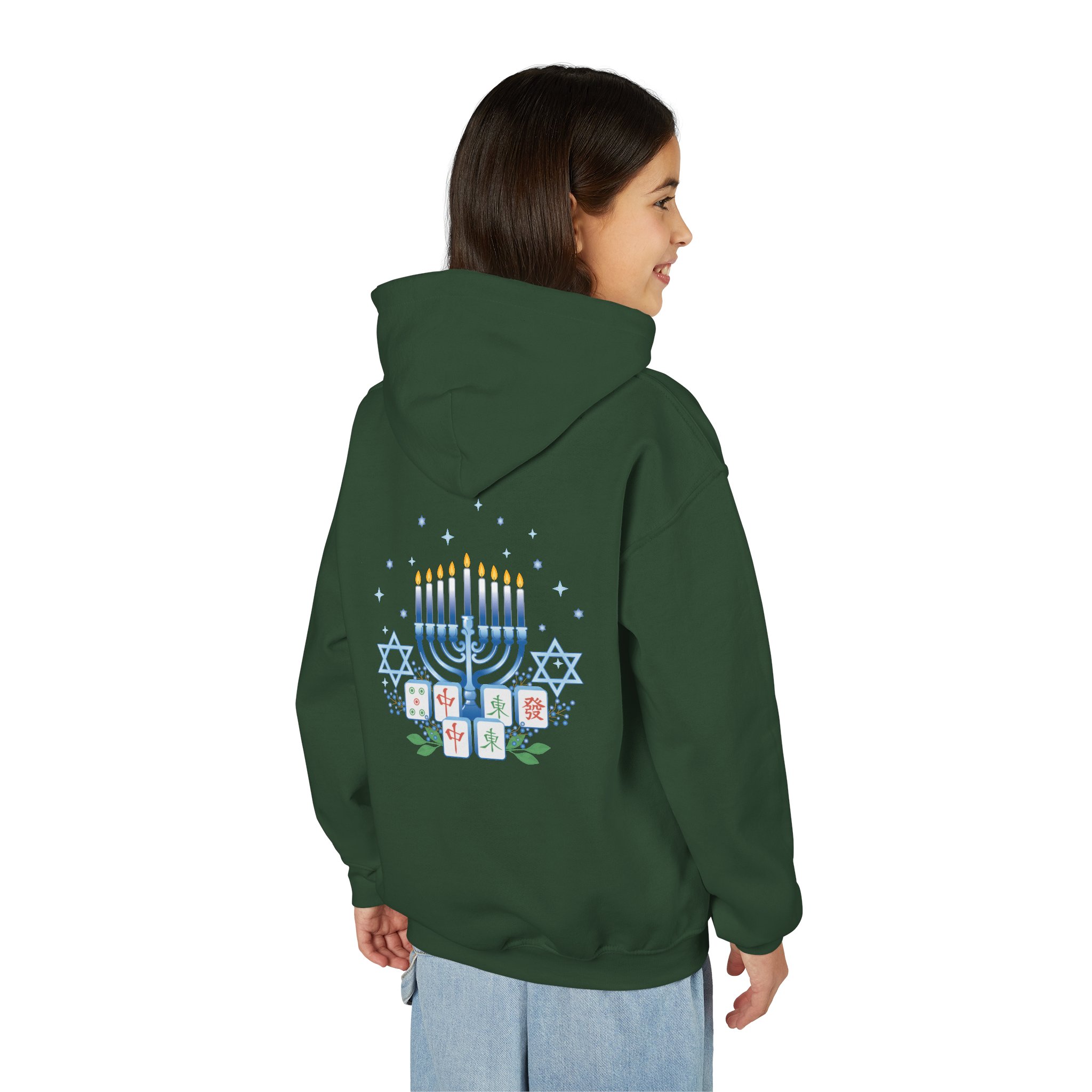 Copy of Merry Mahjong Youth Hoodie | Holiday Gnome Kids’ Hooded Sweatshirt - Image 12
