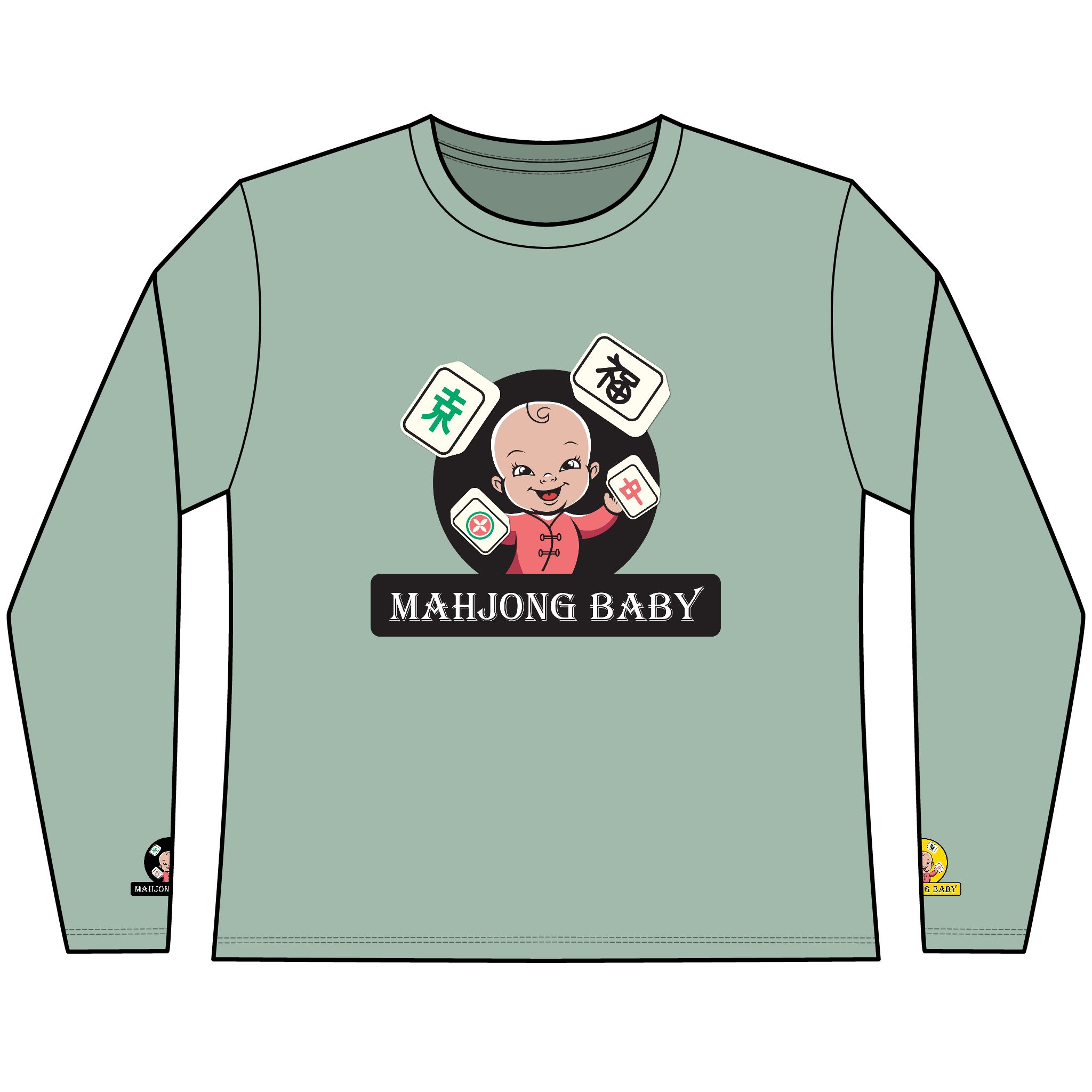 Mahjong Baby Long Sleeve Tee | Classic Mahjong Baby Graphic Shirt - Image 7