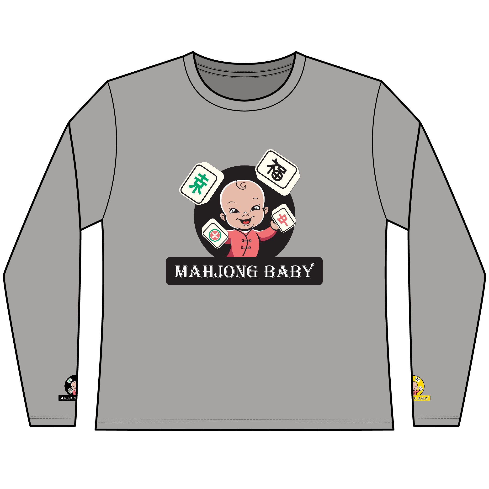 Mahjong Baby Long Sleeve Tee | Classic Mahjong Baby Graphic Shirt - Image 3