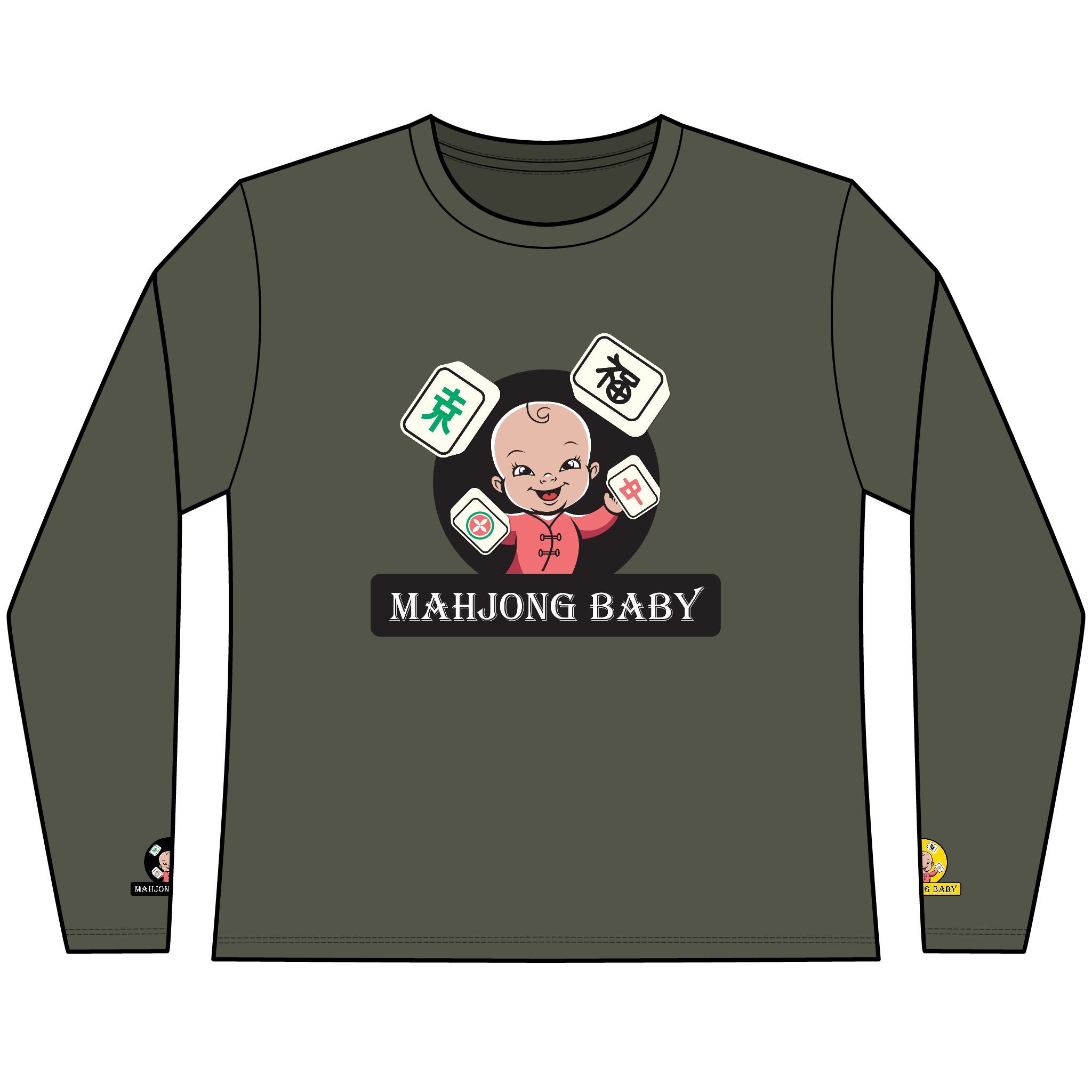 Mahjong Baby Long Sleeve Tee | Classic Mahjong Baby Graphic Shirt - Image 5
