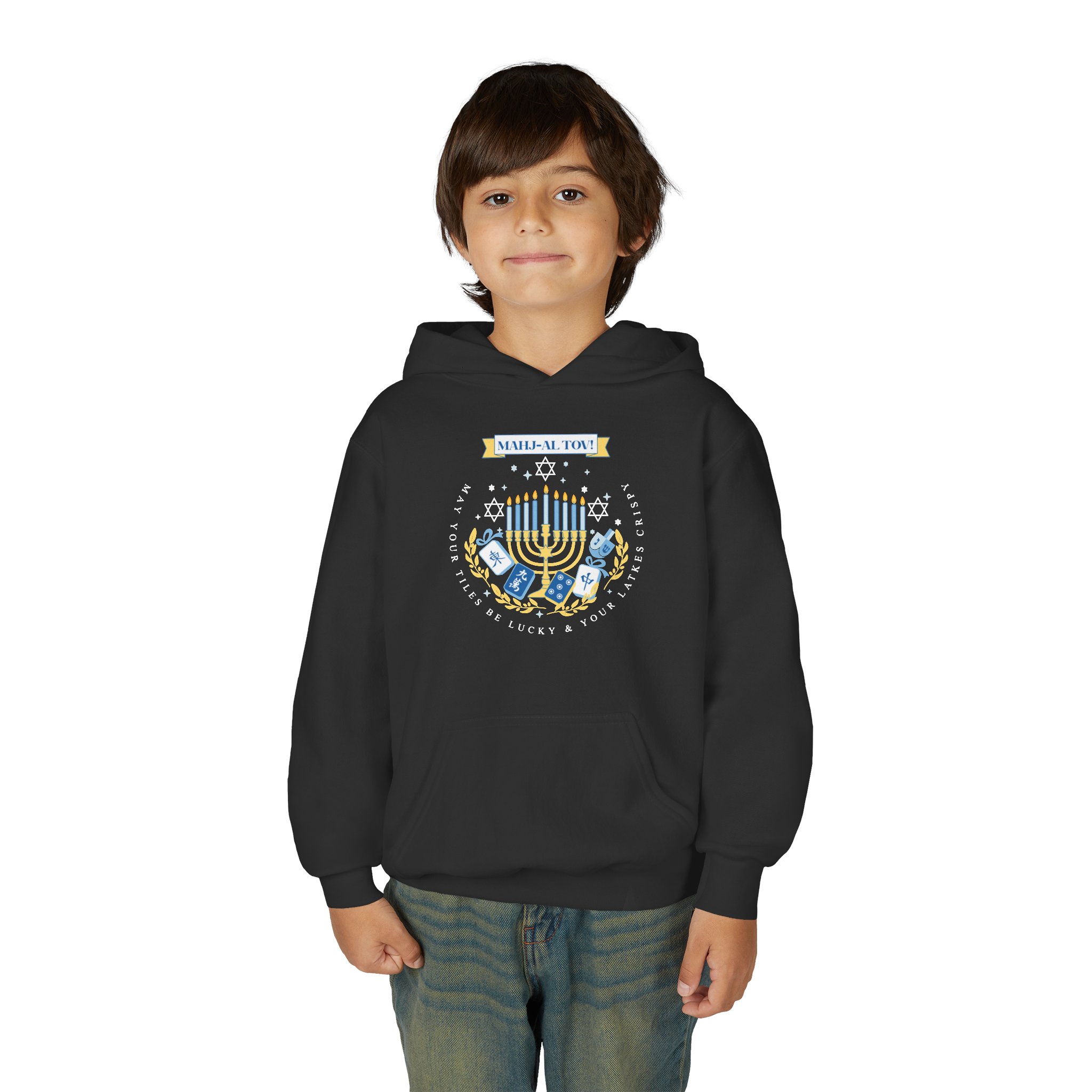 Copy of Merry Mahjong Youth Hoodie | Holiday Gnome Kids’ Hooded Sweatshirt - Image 2