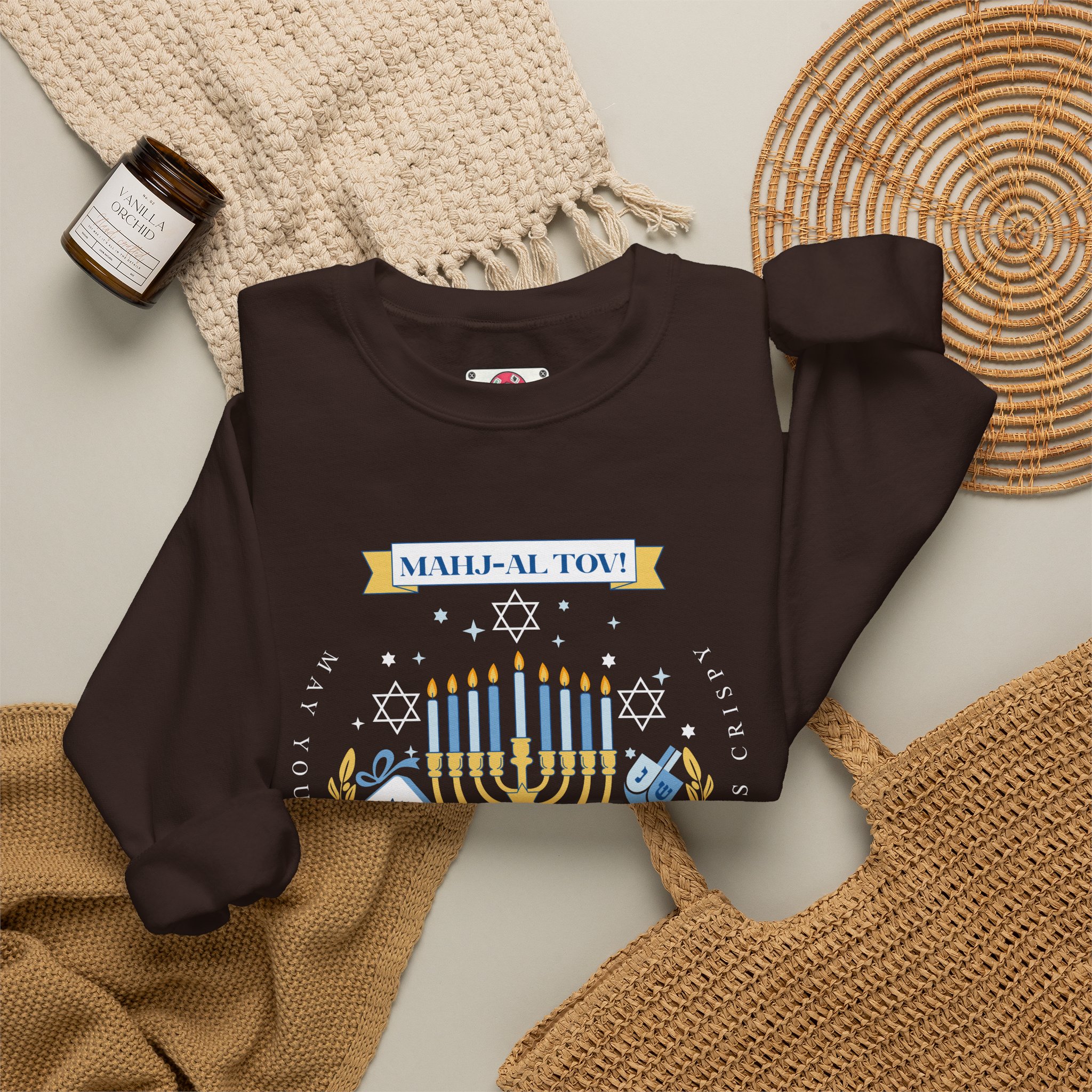 Mahj-al Tov! Hanukkah Mahjong Crewneck Sweatshirt | Lucky Tiles & Crispy Latkes Unisex Holiday Shirt - Image 18