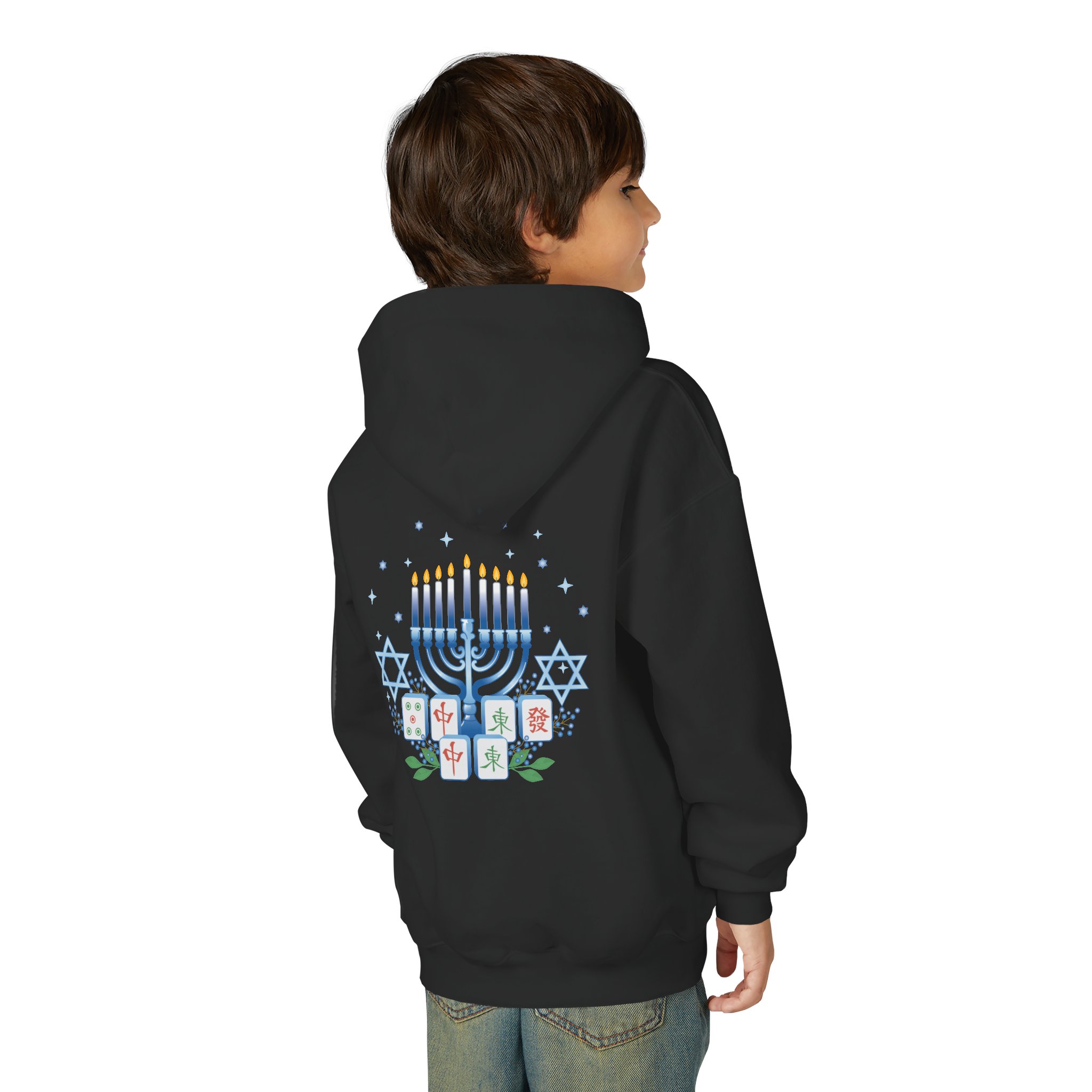 Copy of Merry Mahjong Youth Hoodie | Holiday Gnome Kids’ Hooded Sweatshirt - Image 3