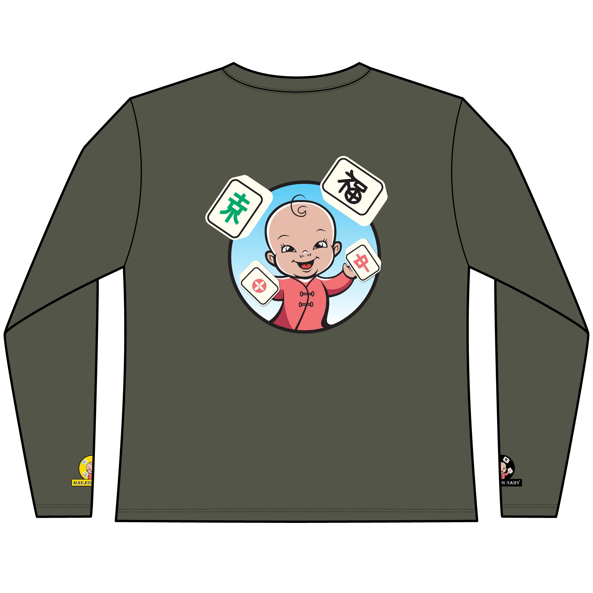 Mahjong Baby Long Sleeve Tee | Classic Mahjong Baby Graphic Shirt - Image 6