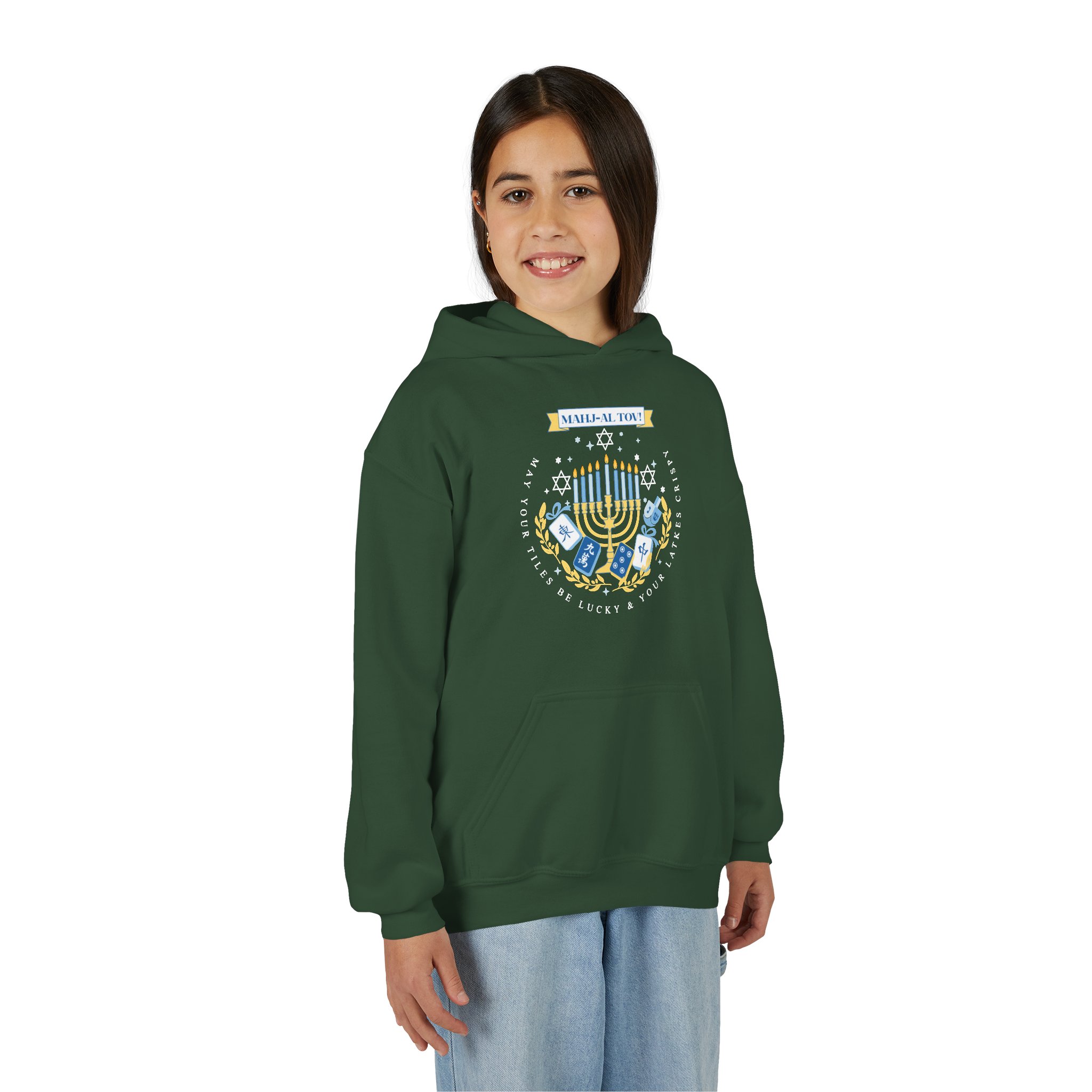 Copy of Merry Mahjong Youth Hoodie | Holiday Gnome Kids’ Hooded Sweatshirt - Image 11